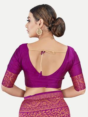 Tavas Women'S Fashionable Faux Banarasi Silk Jacquard Saree With Blouse Piece 5