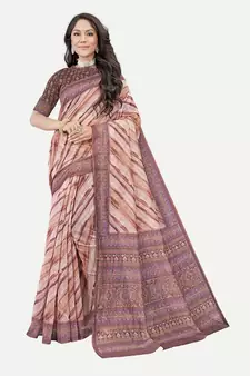 Exclisive Laheri Printed Chanderi Silk Rust Saree With Blouse Piece