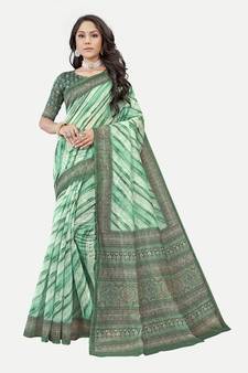 Exclisive Laheri Printed Chanderi Silk Green Saree With Blouse Piece