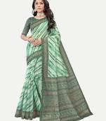 Exclisive Laheri Printed Chanderi Silk Green Saree With Blouse Piece