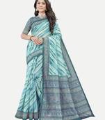 Exclisive Laheri Printed Chanderi Silk Firozi Saree With Blouse Piece