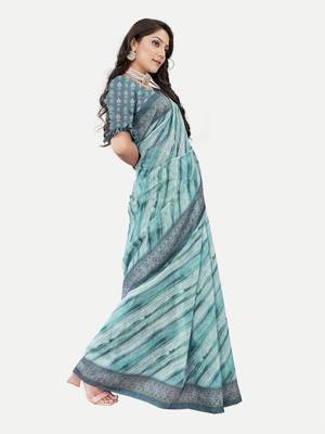 Exclisive Laheri Printed Chanderi Silk Firozi Saree With Blouse Piece 3