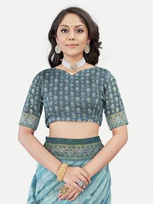 Exclisive Laheri Printed Chanderi Silk Firozi Saree With Blouse Piece 5
