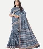 Floral Printed Excusive Chanderi Silk Aqua Saree With Blouse Piece