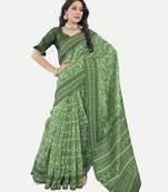 Floral Printed Excusive Chanderi Silk Green Saree With Blouse Piece