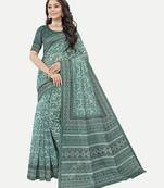 Floral Printed Excusive Chanderi Silk Aqua Saree With Blouse Piece