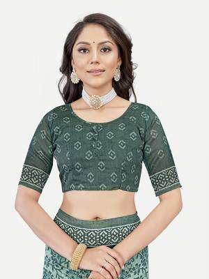 Floral Printed Excusive Chanderi Silk Aqua Saree With Blouse Piece 5