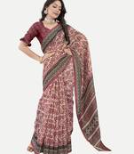 Floral Printed Excusive Chanderi Silk Maroon Saree With Blouse Piece
