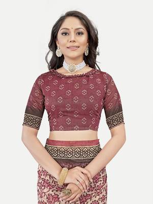 Floral Printed Excusive Chanderi Silk Maroon Saree With Blouse Piece 5