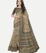 Floral Printed Excusive Chanderi Silk Coffee Saree With Blouse Piece