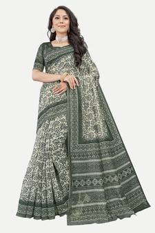 Floral Printed Excusive Chanderi Silk Grey Saree With Blouse Piece