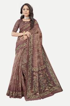 Exclusive Peacock Printed Maroon Chanderi Silk Blend Saree With Blouse Piece