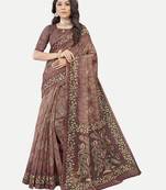 Exclusive Peacock Printed Maroon Chanderi Silk Blend Saree With Blouse Piece