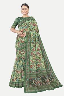 Floral Multi Printed Chanderi Silk Blend Saree With Blouse Piece