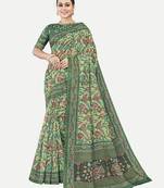 Floral Multi Printed Chanderi Silk Blend Saree With Blouse Piece