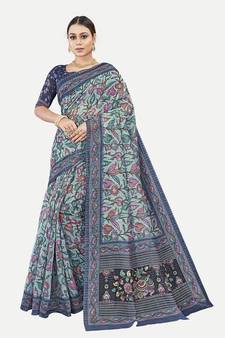 Floral Multi Printed Chanderi Silk Blend Saree With Blouse Piece