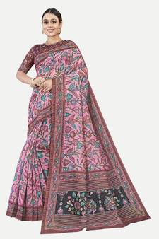 Floral Multi Printed Chanderi Silk Blend Saree With Blouse Piece