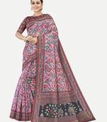 Floral Multi Printed Chanderi Silk Blend Saree With Blouse Piece