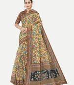 Floral Multi Printed Chanderi Silk Blend Saree With Blouse Piece