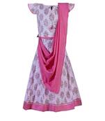 Girls Pink Block Print Lehenga with Dupatta