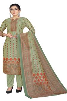 TAVAS Women's Assam Silk Fabric With Digital Print & Swarovski Work Unstitched Salwar Suit With Dupatta