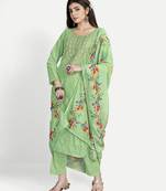 Green Unstitched Embroidered Suit with Digital Print Dupatta by TAVAS for Ladies