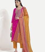 Women's Pink Unstitched Embroidered Suit by TAVAS with Solid Printed Dupatta.