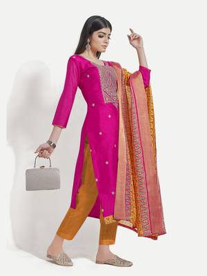Women's Pink Unstitched Embroidered Suit by TAVAS with Solid Printed Dupatta. 2