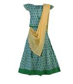  Girls Green Block Print Lehenga with Dupatta