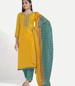 Chanderi Sequin Embroidered Turmeric Yellow Dress Material