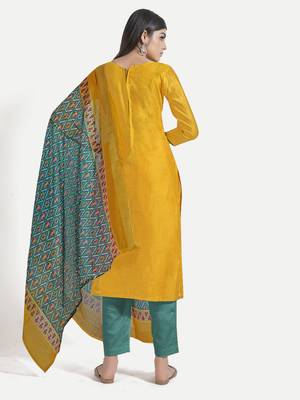 Chanderi Sequin Embroidered Turmeric Yellow Dress Material 4
