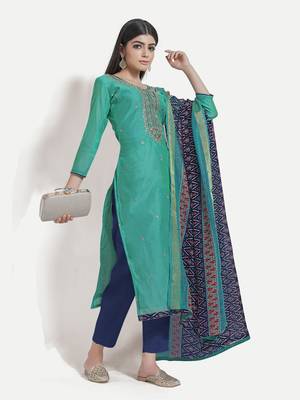 TAVAS Women's Unstitched Embroidered Salwar Suit With Patola Dupatta 2