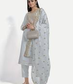 Women's Grey Unstitched Embroidery Suit with Embroidery Work Self Dupatta