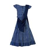 Shivangi Girls Ink Blue Block Print Lehenga with Dupatta
