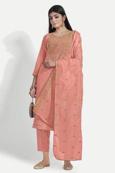 Women's Pink Unstitched Embroidery Suit with Embroidery Work Self Dupatta