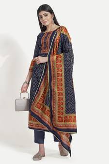 Women's Fashionable Floral Print & Hand Embroideryed Unstitched Salwar Suit With Digital Printed Dupatta