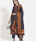 Women's Fashionable Floral Print & Hand Embroideryed Unstitched Salwar Suit With Digital Printed Dupatta