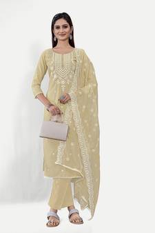 Women's Fashionable Cotton Embroideryed Unstitched Salwar Suit With Embroidery Work Dupatta