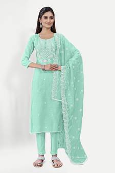 Women's Fashionable Cotton Embroideryed Unstitched Salwar Suit With Embroidery Work Dupatta