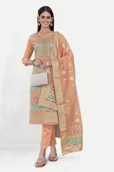 TAVAS Women's Multi Color Jacquard Dress Material With Embroidery Work