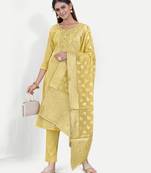 TAVAS Women's Yellow Jacquard Dress Materials With Embroidery Work