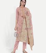 TAVAS Women's Peach Jacquard Dress Materials With Embroidery Work