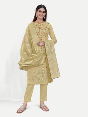 TAVAS Women's Brown Jacquard Dress Materials With Embroidery Work 1