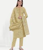 TAVAS Women's Brown Jacquard Dress Materials With Embroidery Work
