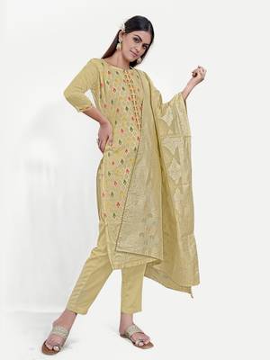 TAVAS Women's Brown Jacquard Dress Materials With Embroidery Work 2