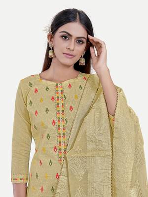 TAVAS Women's Brown Jacquard Dress Materials With Embroidery Work 3