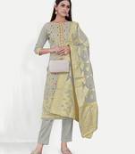 TAVAS Women's Grey Jacquard Dress Materials With Embroidery Work
