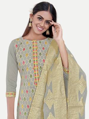 TAVAS Women's Grey Jacquard Dress Materials With Embroidery Work 3