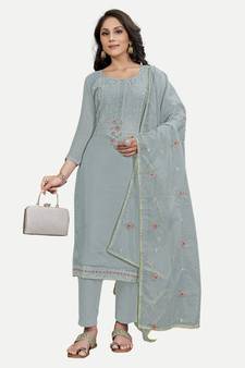 Embroideryed Unstitched Salwar Suit With Embroidery Work Dupatta
