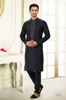 Black embroidered brocade kurta-pajama